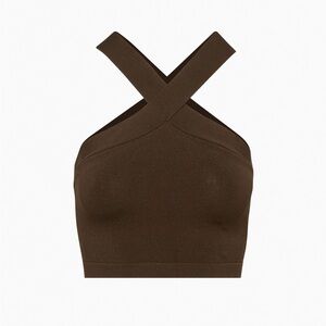 Coffee brown Aritzia Babaton Sculpture Knit Criss Cross Cropped Tank